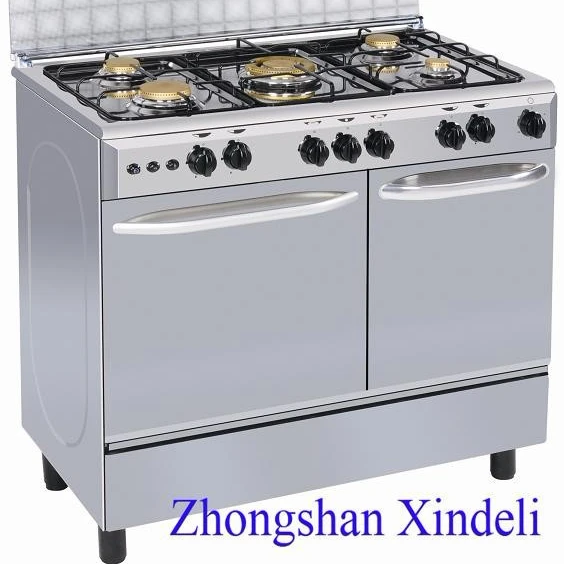 kitchen appliance new style cook top gas cooking range hood in Dubai, with double oven, stainless steel body 5 burner with glas