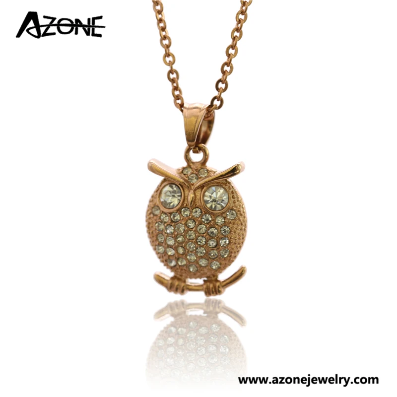 Hot Sale For Women Cute Owl Pendant With CZ Stone Necklace