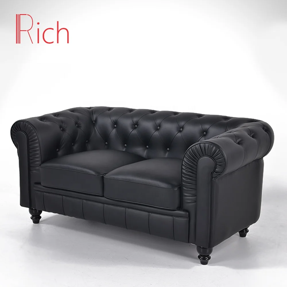 Набор семейных диванов, современная мебель для гостиной, черная стеганная мебель на пуговицах, кожаный диван для Chesterfield