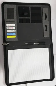 Gray wireless charging portfolio USB powerbank with holders notepad tablet stands