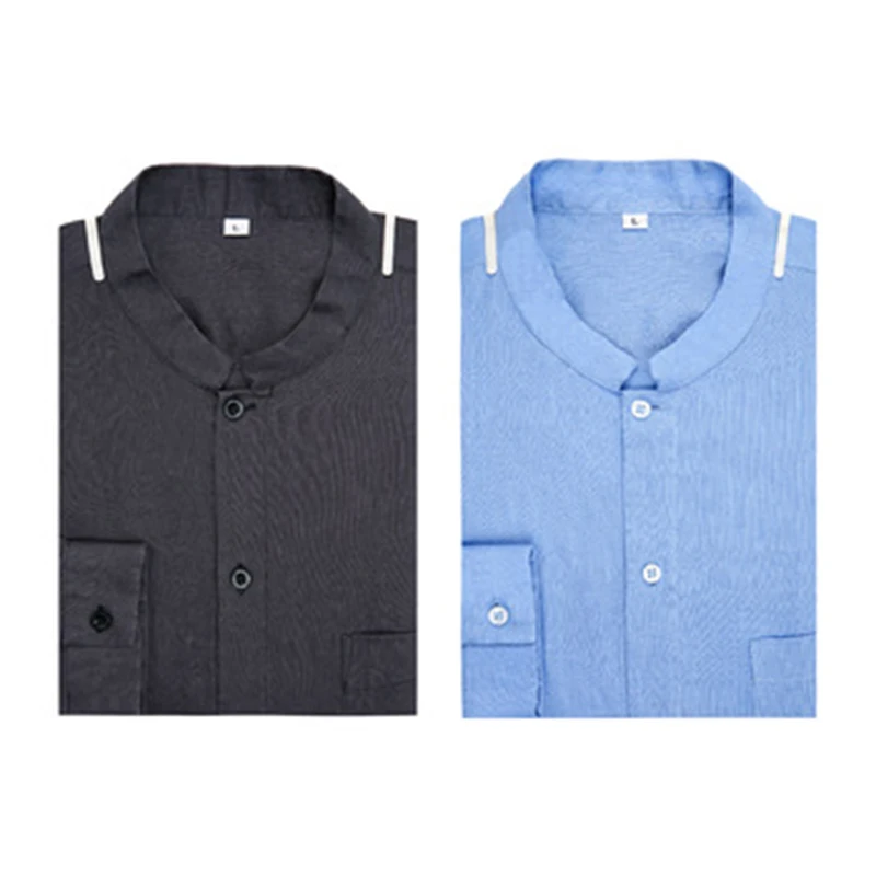 Индивидуальные Высококачественные льняные однотонные повседневные рубашки с длинным рукавом для мужчин