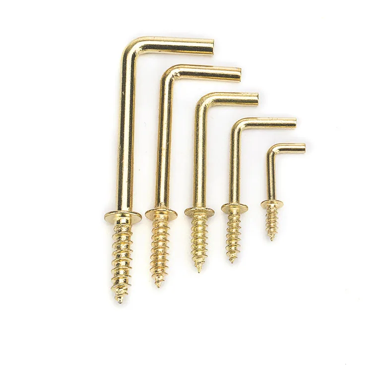 Self Tapping Screw Golden Color L shape key hooks eye bolt wooden hook screw
