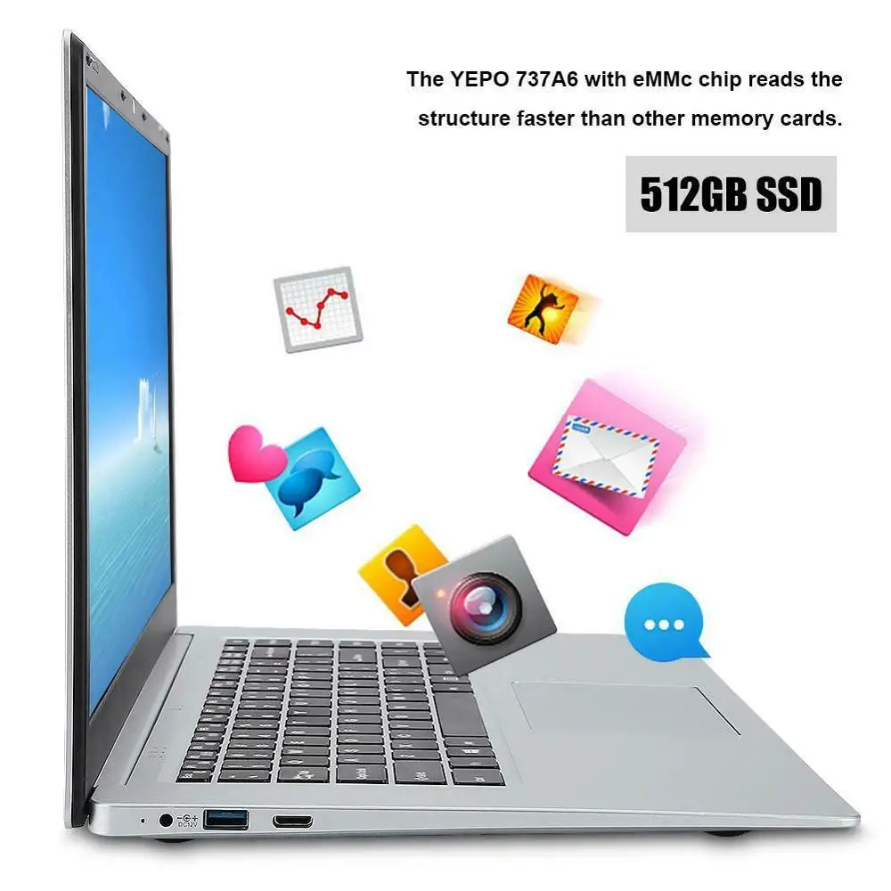 Ноутбук YEPO 737A6, 15,6 дюйма, FHD 1920*1080, Intel Celeron Apollo Lake J3455, ОЗУ 8 ГБ, SSD 512 ГБ