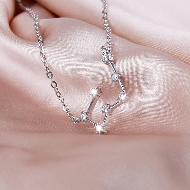 Horoscope Zodiac Symbol Necklace 925 Sterling Silver Pendant Jewelry for Girls