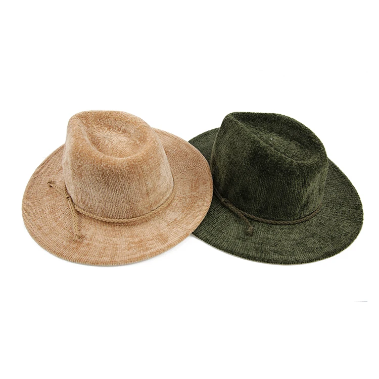 2020 wholesale custom women panama wide brim chenille fedora hat with faux leather trim (62101349063)