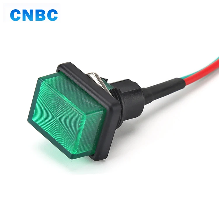 CE Square head shape yellow 24v 220v 110v 12v  plastic pilot lamp led indicator light with wire leading