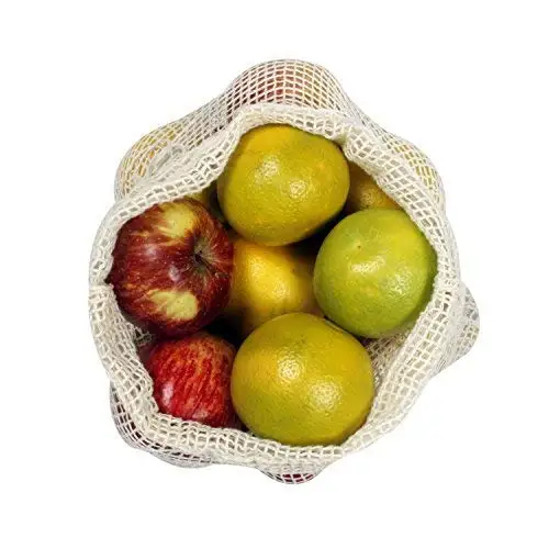 Reusable Produce Bags | Organic Cotton Mesh | Recyclable | Machine Washable | Tare Weight on Label | Double-Stitched Seams