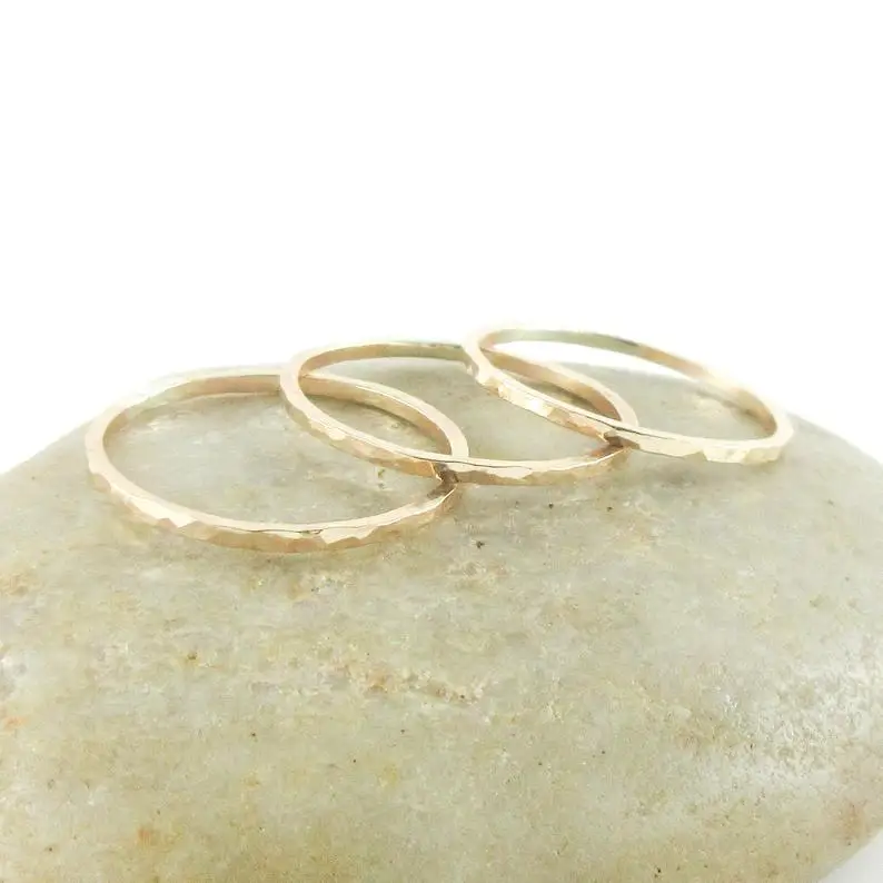 Thin Hammered Stacking Ring Skinny Rose Gold Bands Faceted Stackable Midi Women Ring Set