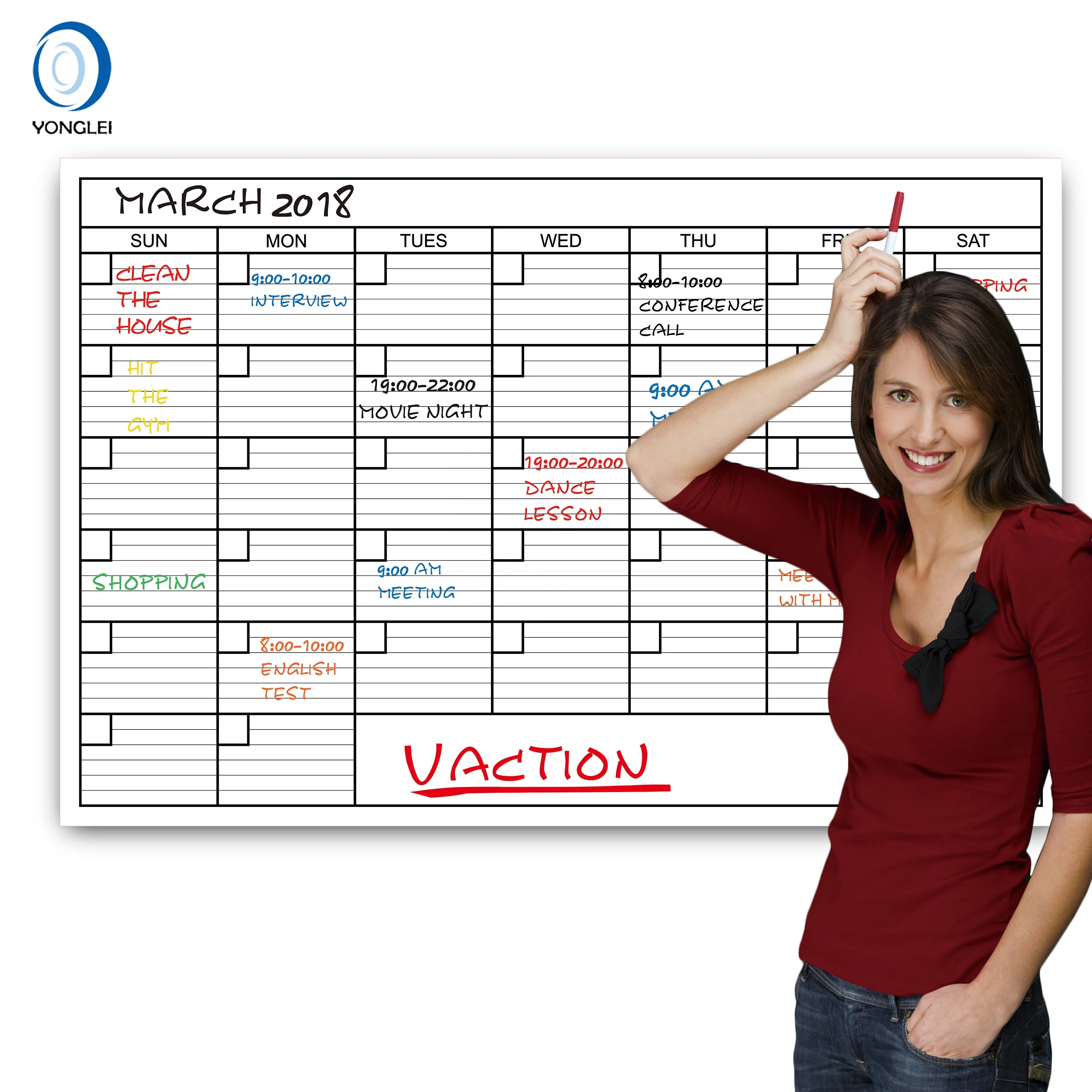 Premium Huge Size Dry Erase Laminated Wall Calendar Board Wall Calender Paper Wall Calendar 36X48 Inch 001-01-2B1