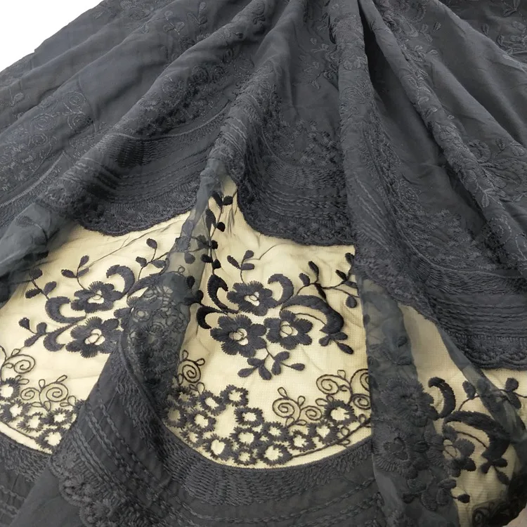 Элегантная Пакистанская ткань, черная Тюлевая кружевная ткань для вышивки халата