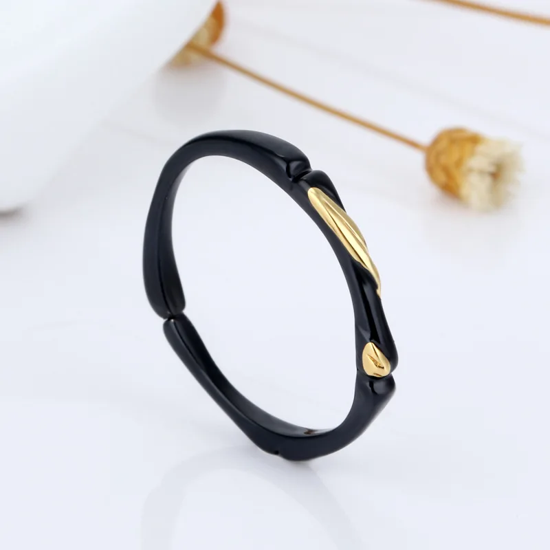 YK Original Design 925 Sterling Silver Couple Ring Green Childhood Ink Bamboo Shape Ring