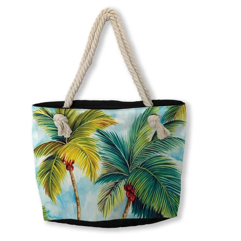 palms printing shopping bag canvas tote custom ladies hand beach summer bags
