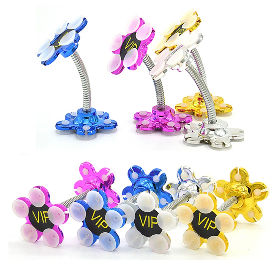 Sucker Stand for Cell Phone 360 degree Rotatable Metal Flower Magic Suction Cup Mobile Phone Holder Car Bracket