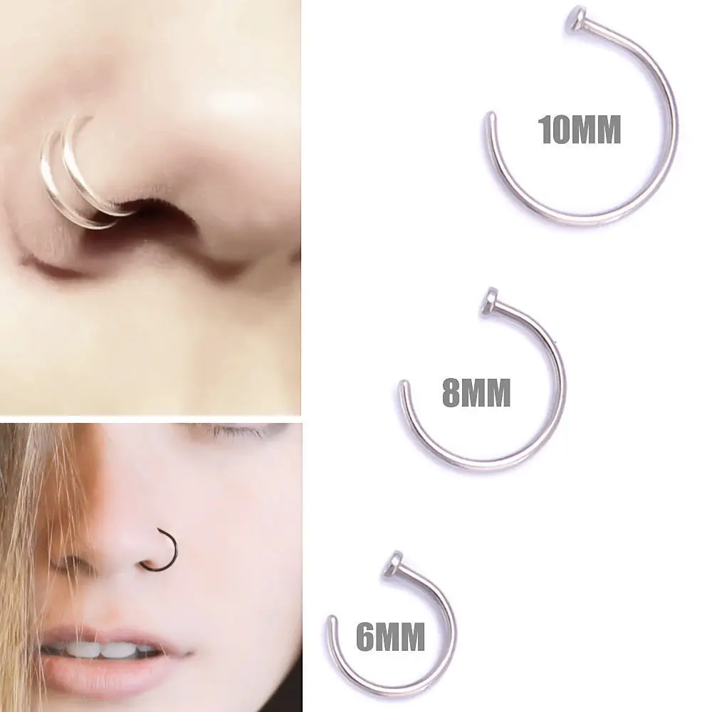 20G Surgical Steel Open Nose Ring Hoop Lip Ring Small Thin Piercing