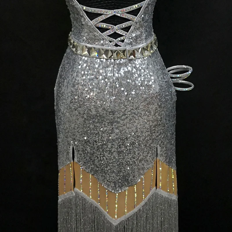 
Haute couture silver shining tassel latin dance dress latin dance costume 