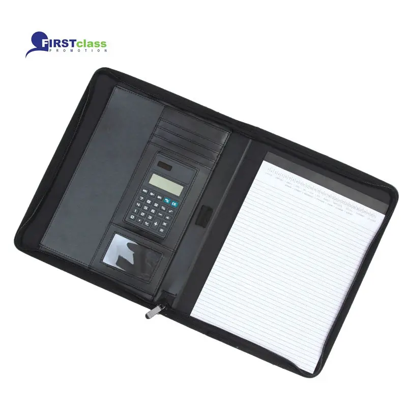 A4 pu leather portfolio folder with calculator
