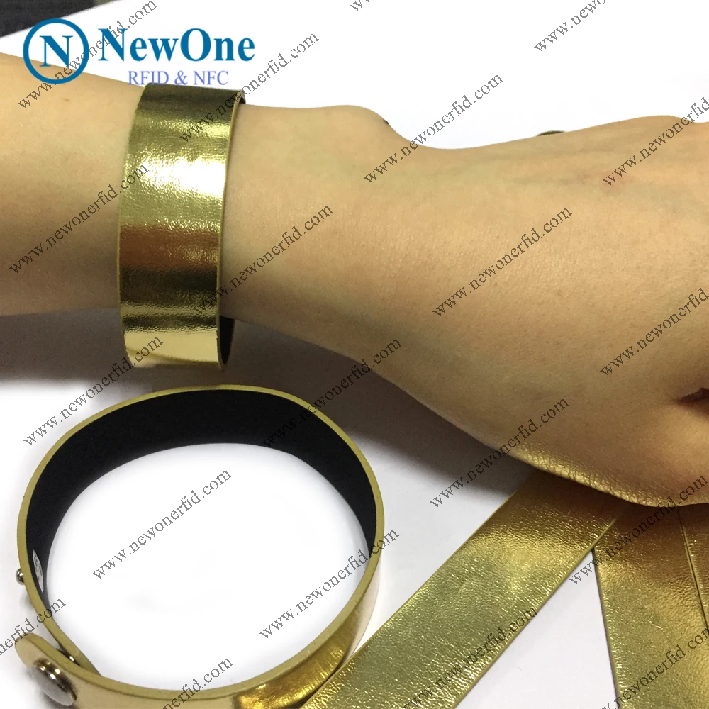Custom NFC 13.56mhz rfid leather wristband, leather nfc bracelet