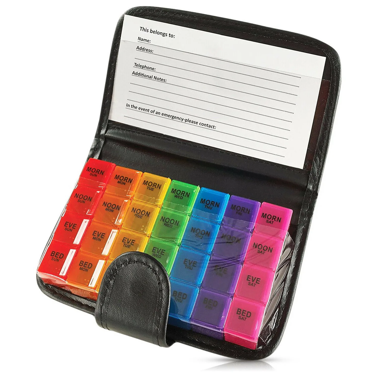 7 Day Faux Leather Pill Medicine Wallet Box Organiser Holder Dispenser Cases Wallet