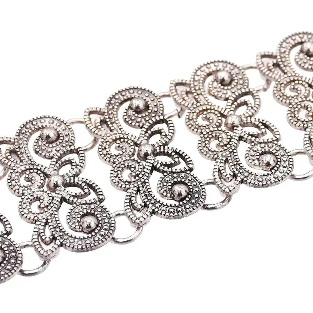 Retro Indian Ghungru Plated Silver Cuff Bracelet Bangle Egypt Carved Flower Hollow Coin Cuff Bracelet For Women Jewelry Design