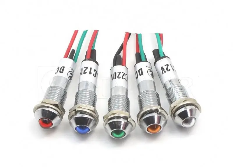 
8MM Mounting Size Wired Terminal Metal Indicator Light 220V AC 