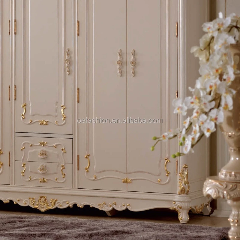 OE-FASHION Custom European five-door solid wood wardrobe luxury French painted wardrobe storage cabinet bedroom furniture