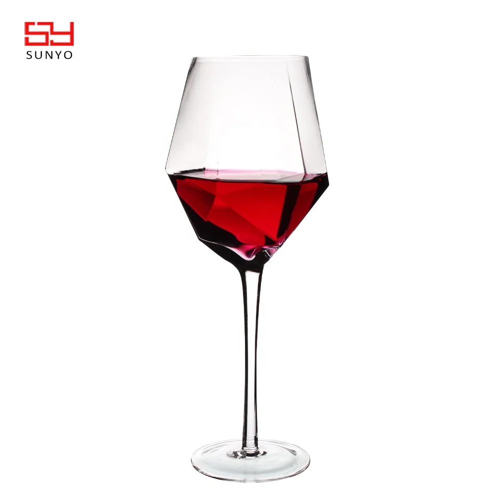 New Product Diamond shape custom  crystal glass red wine glass creative tall glass home decoration diamond cup