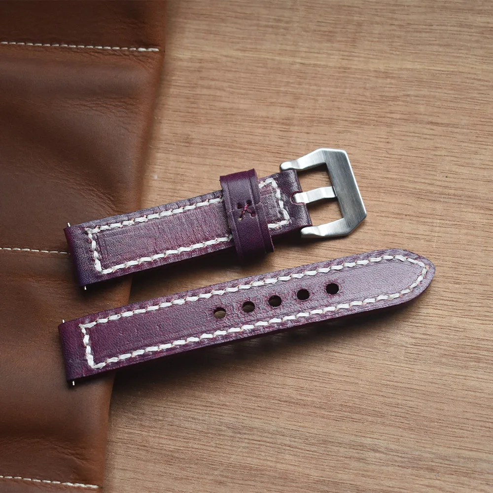 Premium best leather watch bands blue vintage genuine leather watch strap