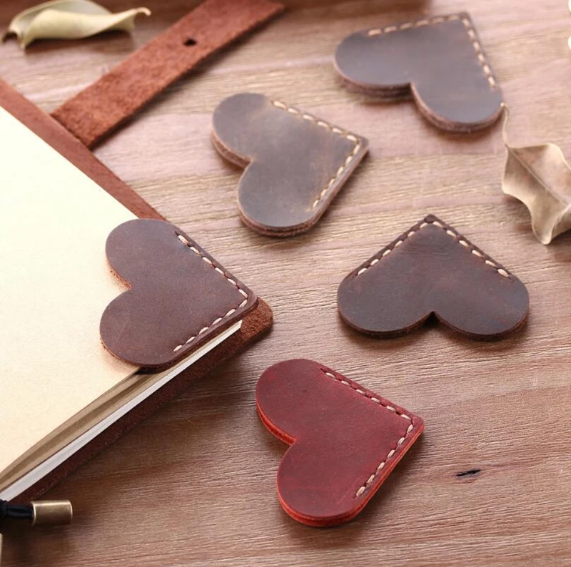 
Dreamtop DTF285 romantic heart shape real leather bookmark leather accessories mini gift bookmark vintage 