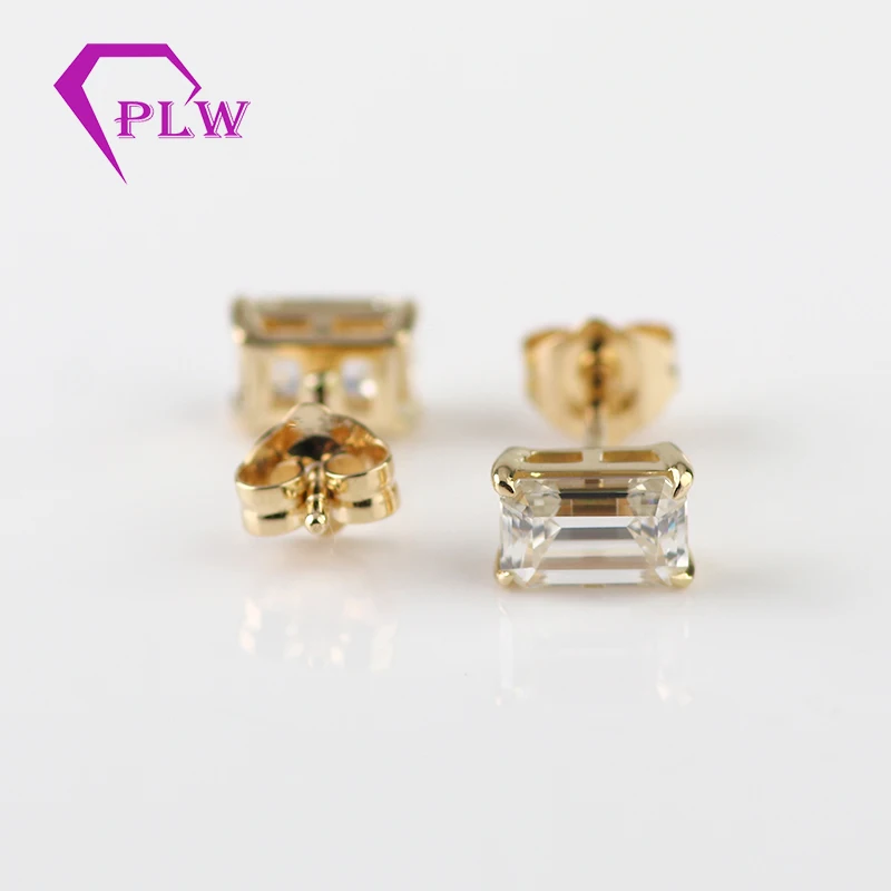Provence Moissanite Jewelry Pointed Prong Setting 5x7mm 1carat Emerald Cut Moissanite Earrings 18k Yellow Gold