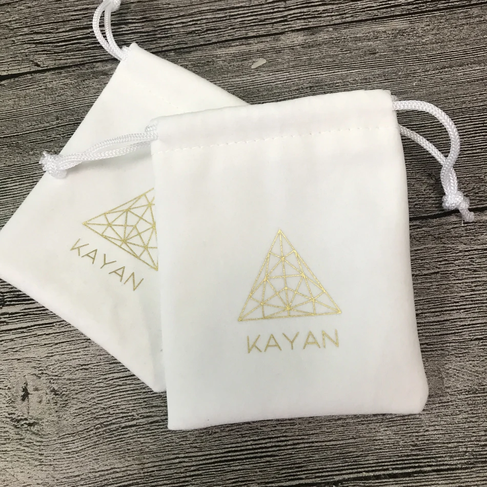 Custom White Black  jewelry Package velvet pouch with hot stamp gold logo