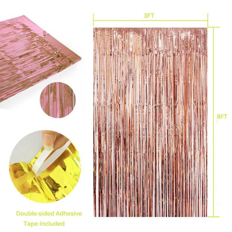 Metallic Foil Curtain Rose Gold Photo Booth Backdrop Tinsel Curtains for Birthday Wedding Party Decoration