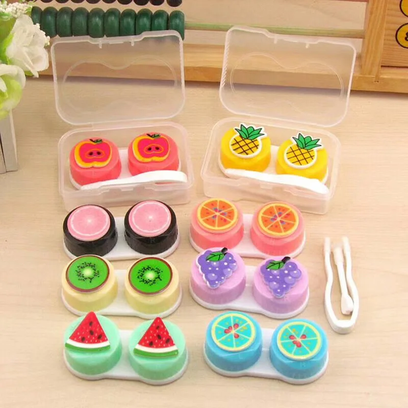 Latest Hot Sale PP Contact Lens Case Cartoon Fruit Cute Lens Case Mini Portable Colorful Mate Case