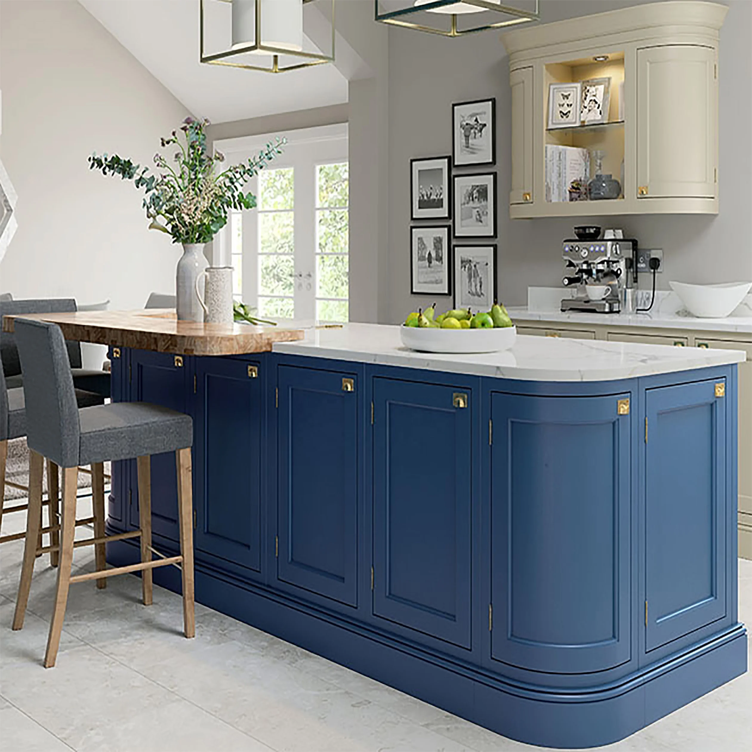 Vermonhouzz Luxury Marble Countertop Waterproof Solid Wood American Kitchen Cabinet