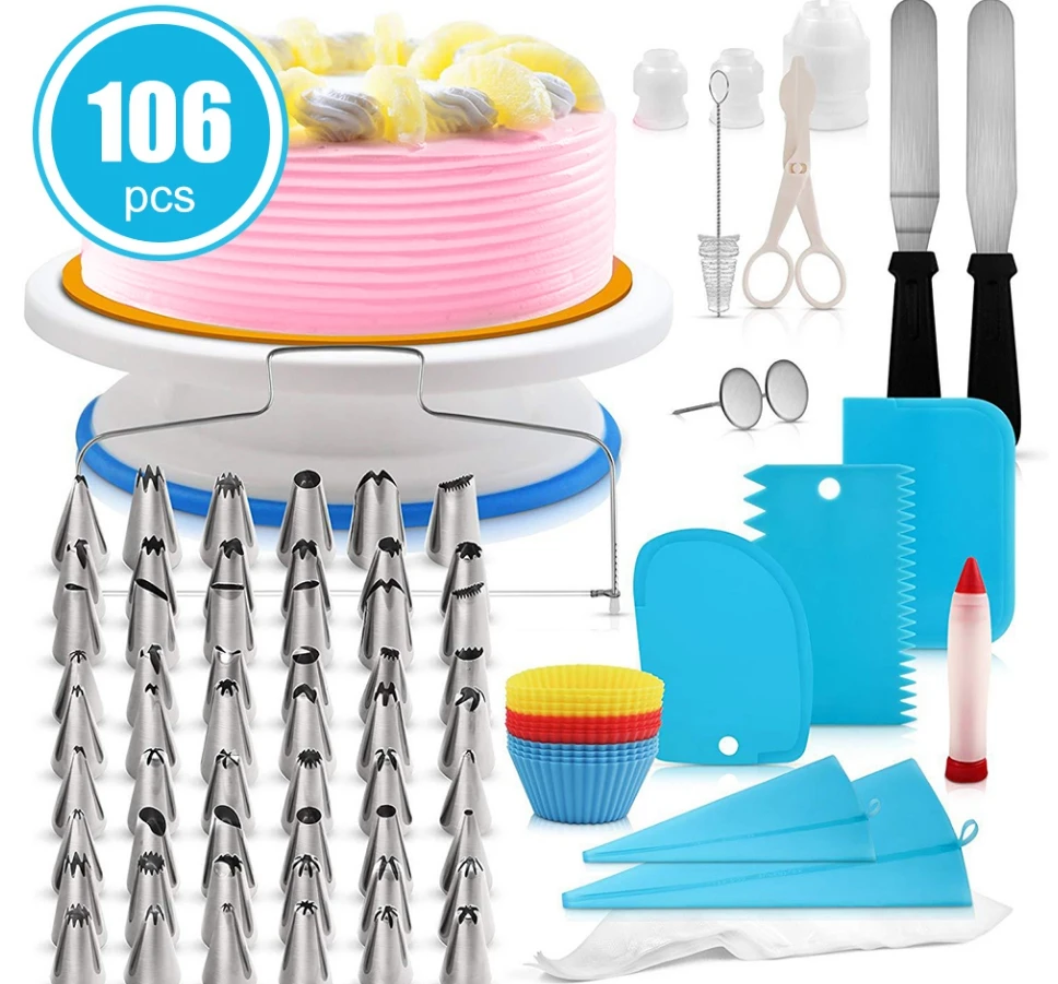 cheap Multi-function Cake Decorating Kit Cake Turntable Set Pastry Tube Fondant Tool Kitchen Dessert Baking Pastry Supplies
