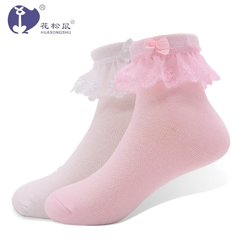 Гуандун завод оптовая продажа Розовая бабочка узел одного цвета для девочек хлопчатобумажные носки с кружевом