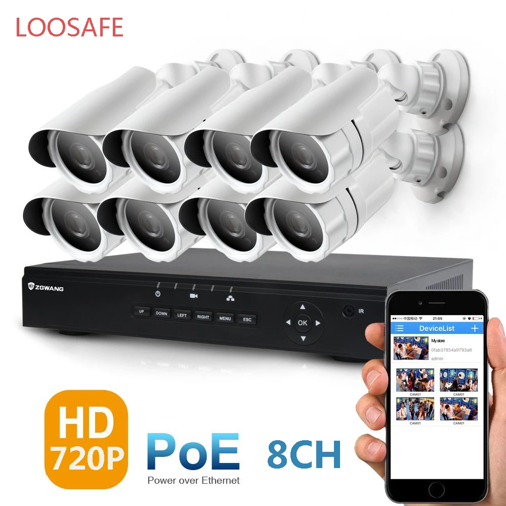 Loosafe 8CH 720 P 1MP дешевые экшн-камеры водонепроницаемый высокое качество открытый корпус камеры PoE NVR комплект