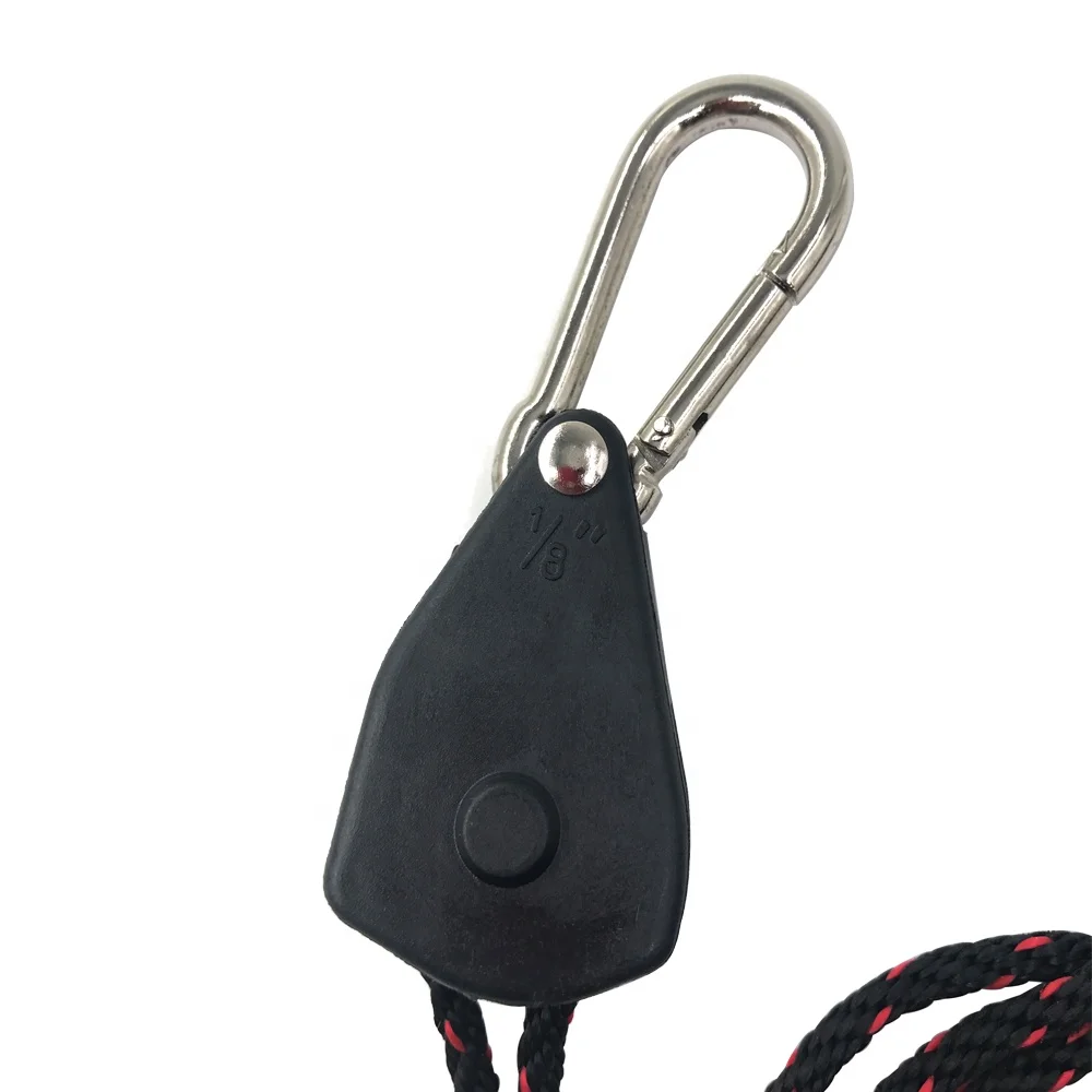 1/8 Inch 6-feet rope ratchet tie downs with reinforced steel carabiner clip, 75lbs 34kgs