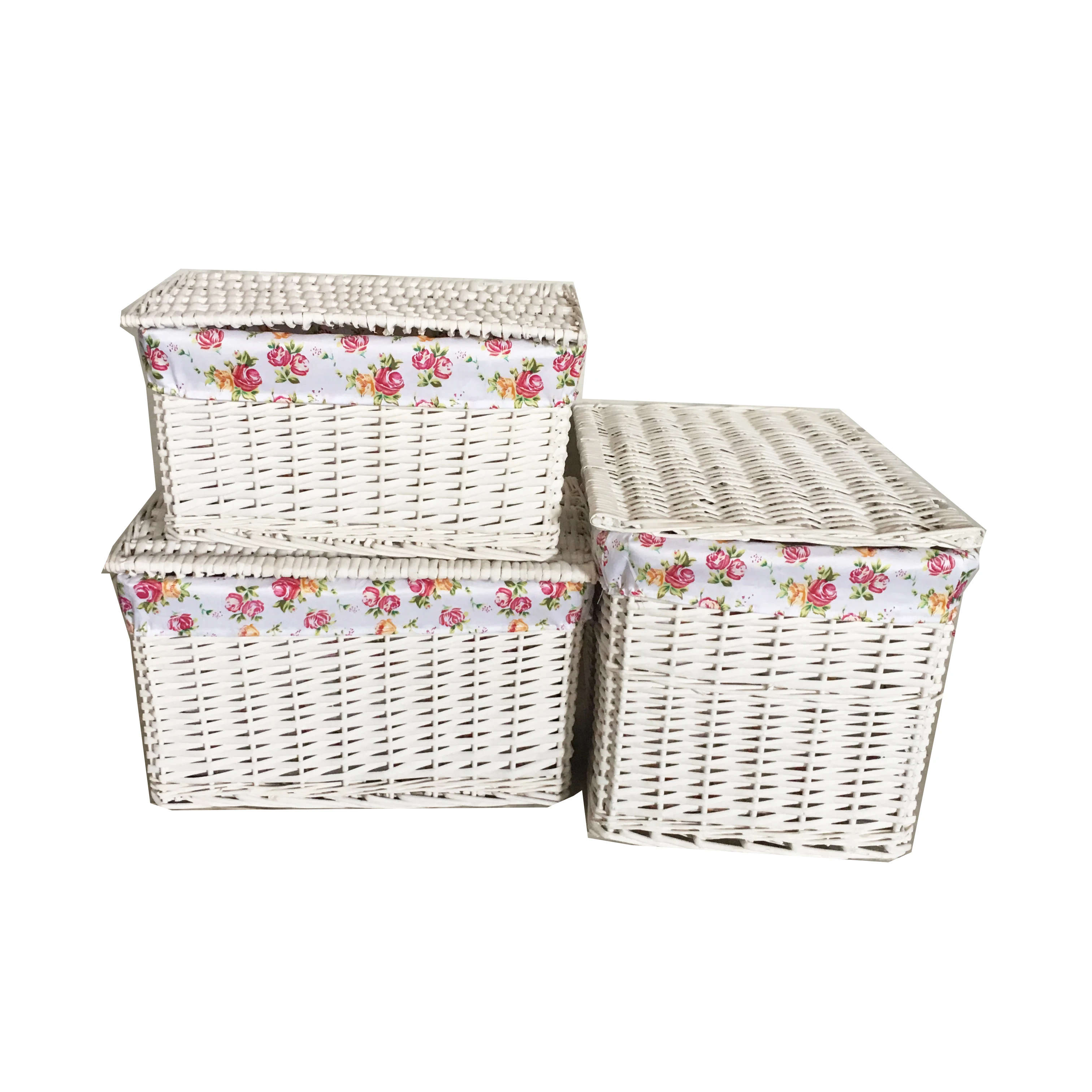 Willow Woven Cube Rattan Storage Basket With Lids Lining Bin For Laundry Clothes Closet Cabinet