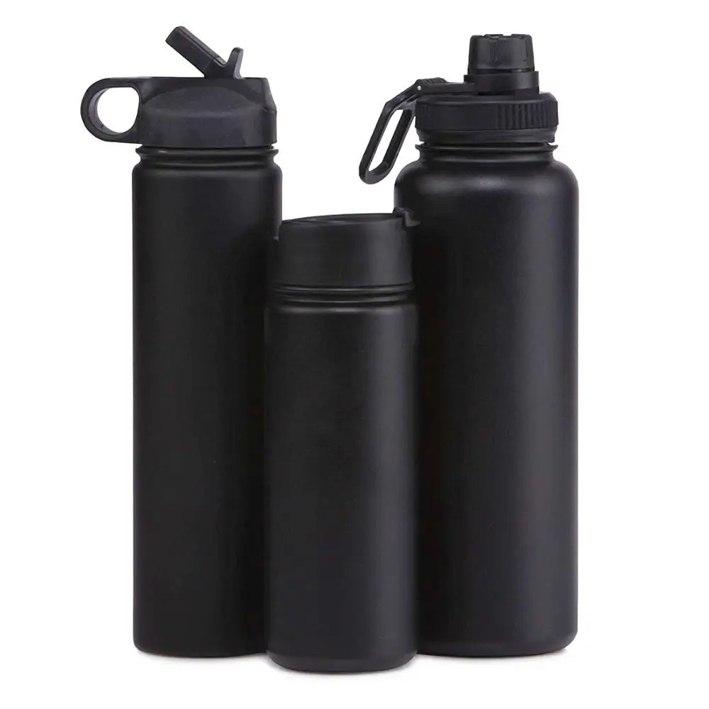Stainless Steel Water Bottle 18oz 27oz 40oz Vacuum Insulated Wide Mouth Double Wall Leak Proof Flask with BPA Free Lids