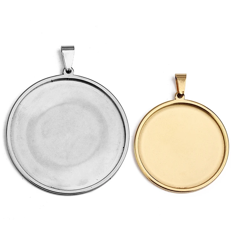 Лидер продаж оптовая продажа круглые золотые и серебряные заготовки из нержавеющей стали подвеска-кабошон основа для рукоделия изготовление
