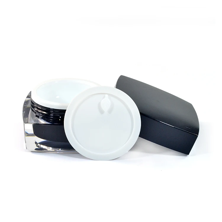 Wholesale good quality 5g 10g 15g 30g 50g square empty acrylic double wall cosmetic black cream jar with double sprial cap