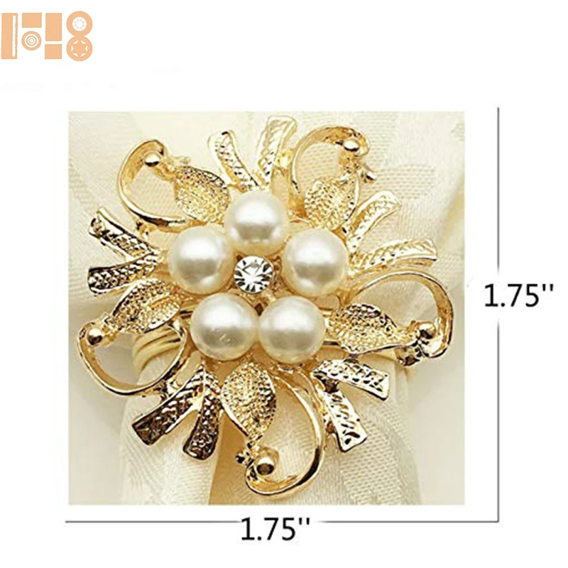 2019 New desgine flower gold plated pearl rhinestone for dinner table decoration