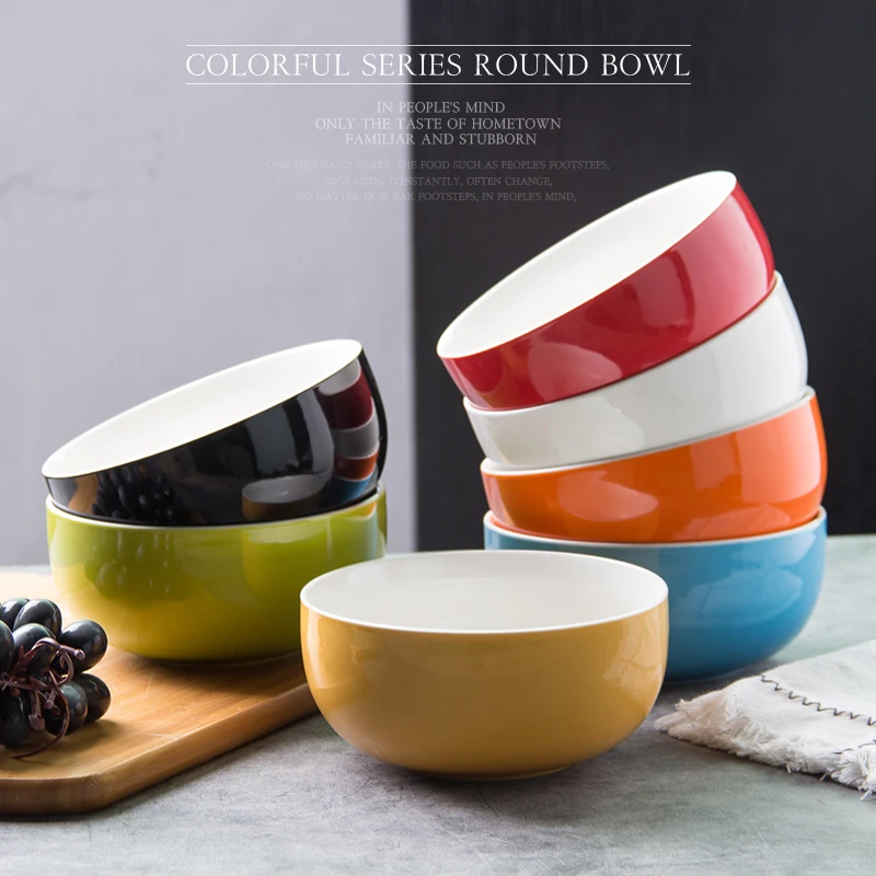 Chinese styleporcelain round glazed 7 colors home ceramic rice/noddle/soup 600ml bowls