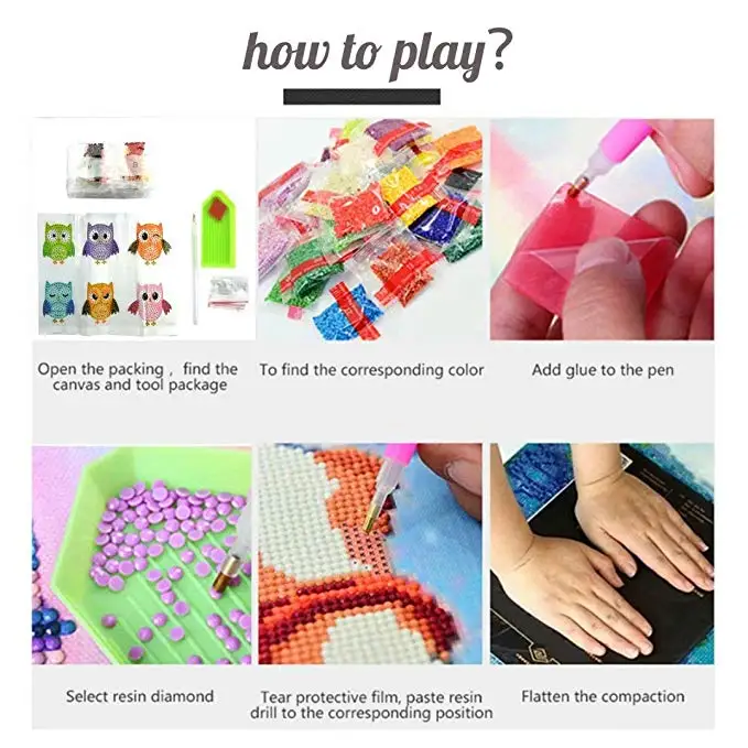 Easy for Kids Arts and Crafts  6 pcs Owl Set DIY diamond Puzzles  Sticker Best Gifts for Children