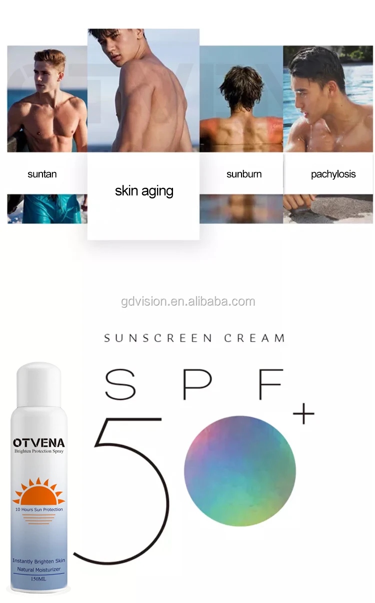 Частная торговая марка SPF 50 + мгновенный отбеливающий Солнцезащитный спрей