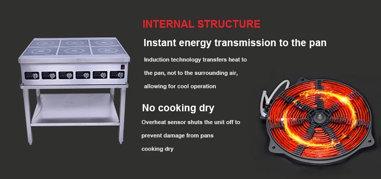 Commercial six head induction cooktop, industrial induction heating plate 6 burner