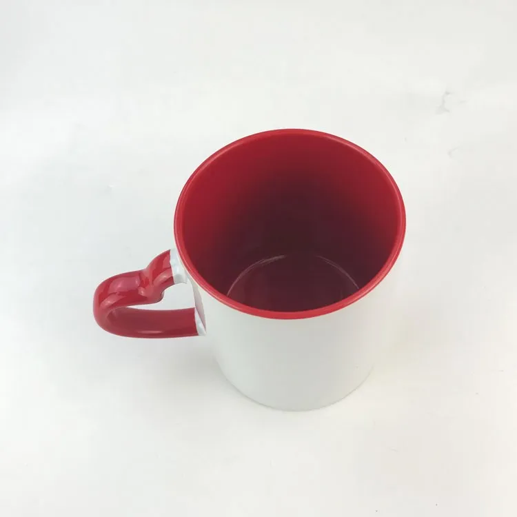 11 Oz Inner & Handle Color Heart Shape Coated Sublimation Advertising Mug For Christmas/Diy Craft Gifts