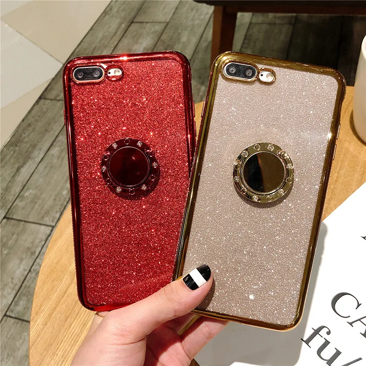 
Diamond phone case with finger ring holder bling glitter korean phone cases high fashion 