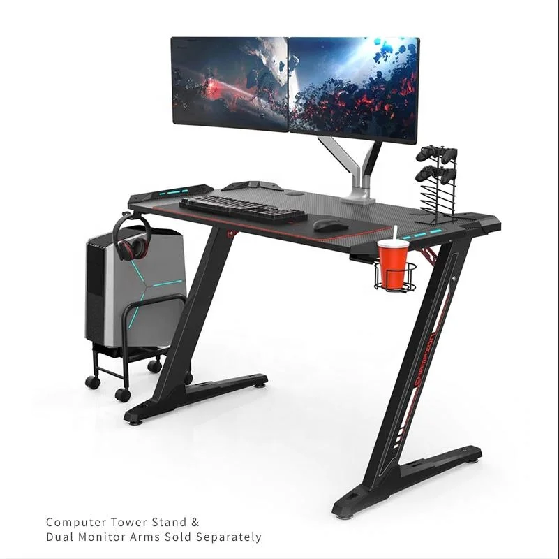 
DESGINA Led light black color Z shape pc gaming desk for e-sports 