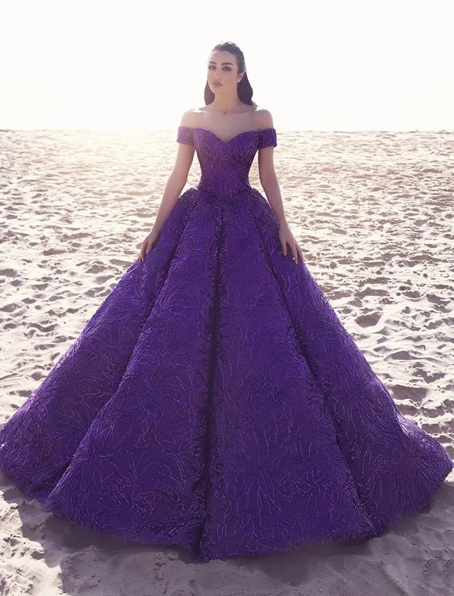 Pakistani Luxury Princess Bridal Ball Gown Wedding Dress With Purple